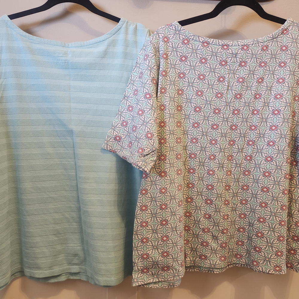 Charter Club Woman- Pair of Stylish Tops in Blue and Patterned Design-size 2X